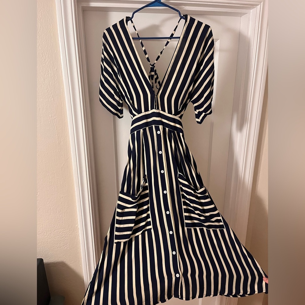 Striped V-Neck Midi Dress